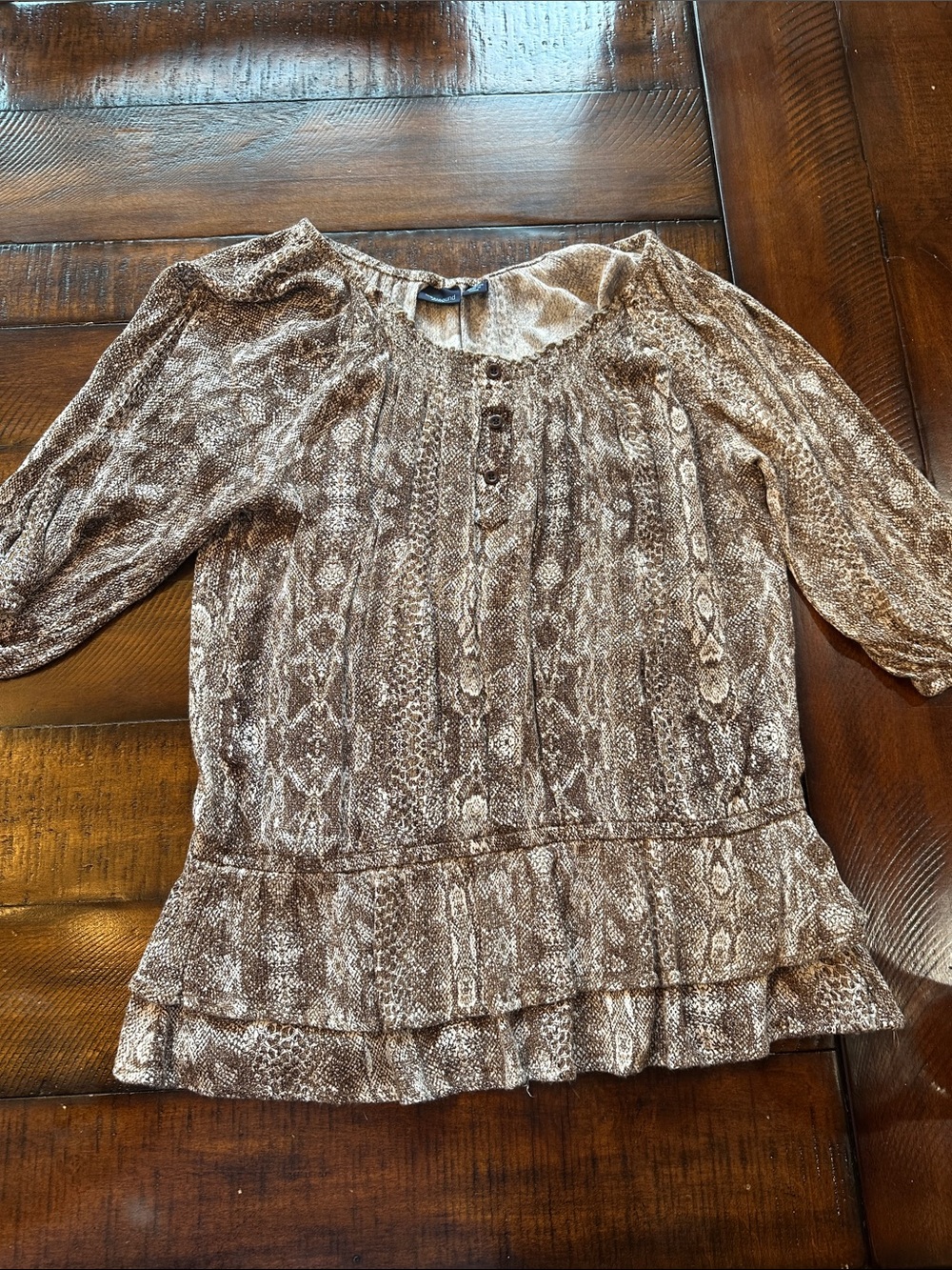 Westbound Taupe & Cream Snake-Print Peplum Blouse